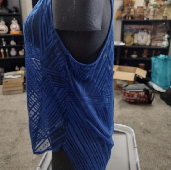 Women's Blue Mossimo Burnout Cutout Sheer Tank Top SZ Med - Picture 6 of 8